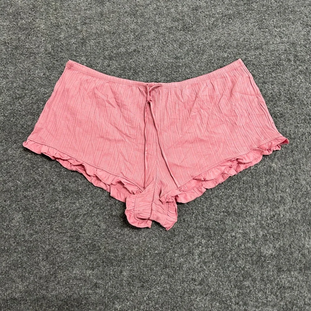 Victoria's Secret Pajama Shorts Womens XL Pink Ribbed Ruffle Trim Modal Cotton